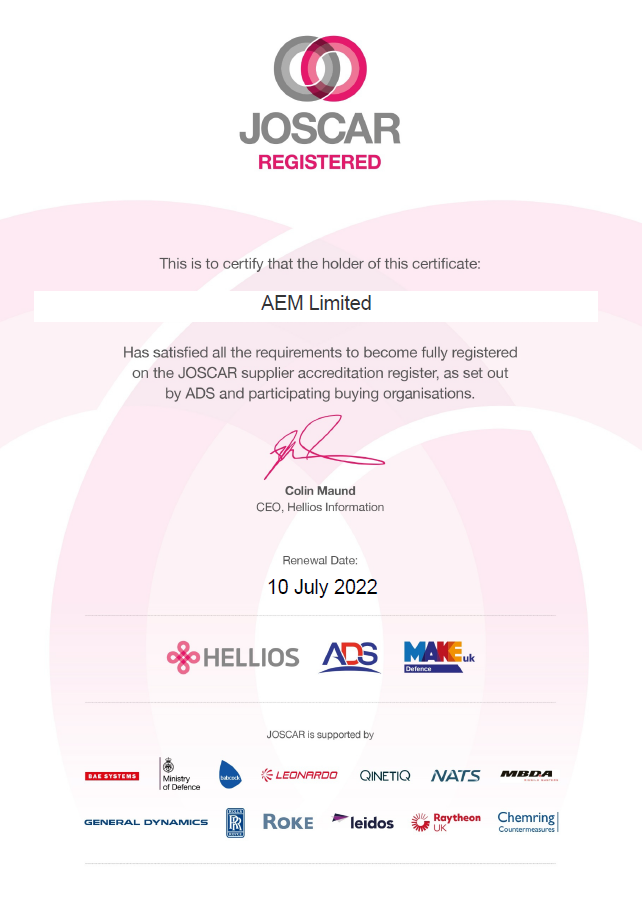 AEM JOSCAR Certification